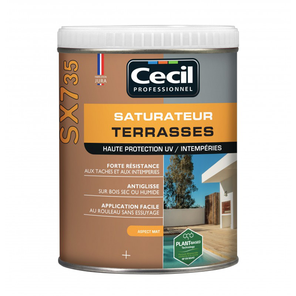 Cecil Traitement Du Bois Saturateur Pour Terrasse Bois - SX735 Cécil - Cèdre Gris Aspect Mat - 1 Litre