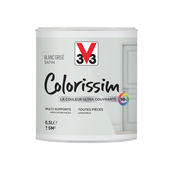 Peinture V33 Colorissim Satin Blanc Grisé Peinture Acrylique Multisupports Colorissim Satin Blanc Grisé 500ml V33