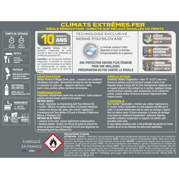 Peintures Antirouille Et Spéciales Fer Peinture Fer Spéciale Climats Extrêmes V33 Brillant Anthracite 0,25L