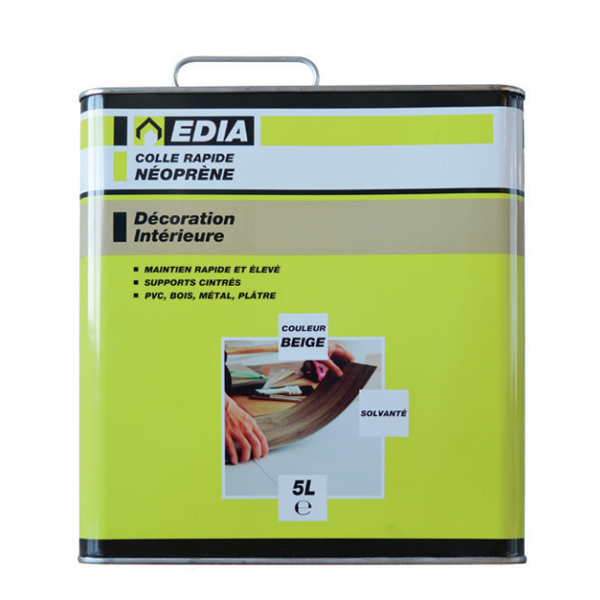 Colle Néoprène Et Dilluant Colle Rapide Néoprène Edia Tous Types Supports Beige Bidon 5 Litres – Image 2
