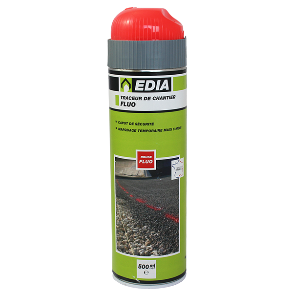 Peinture Traceur De Chantier Edia Fluo Temporaire Rouge 6 Mois 500 ML – Image 2