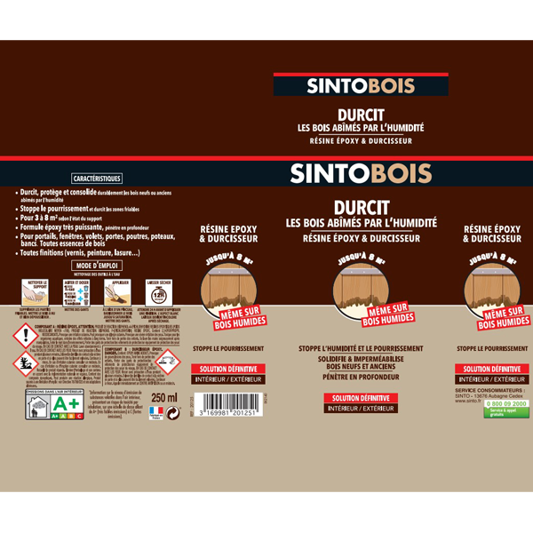 Mastic Et Préparation Support Durcisseur SintoBois Bois Abîmés Résine époxy Durcisseur Sinto 250gr – Image 2