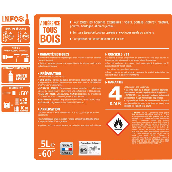 Lasure Pour Bois Lasure Classique V33 Bois Neufs Anciens Chêne Naturel Satin 1L – Image 5