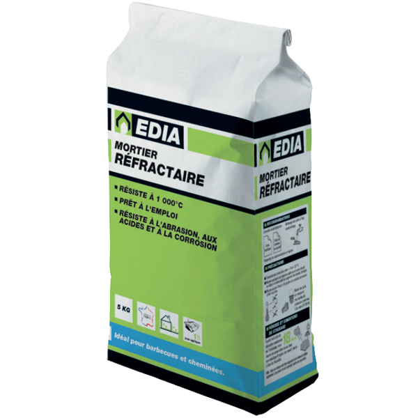 Ciment Et Mortier Mortier Réfractaire Prêt à Gâcher EDIA Sac De 5 Kg MOREFEDIA05 – Image 2