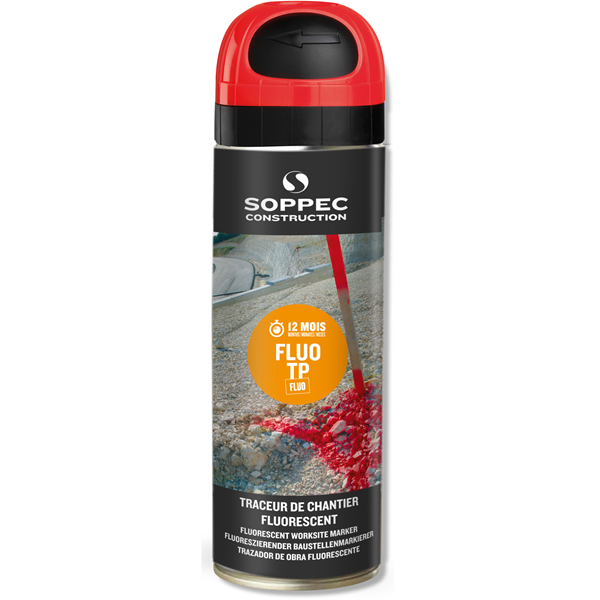 Peinture Traceur De Chantier FLUO TP Rouge Fluorescent Soppec 141513