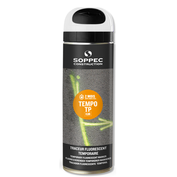 Peinture Traceur Chantier TEMPO TP Fluorescent 2-8 Semaines Blanc Soppec 141600 – Image 3