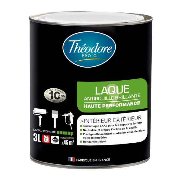 Peintures Antirouille Et Spéciales Fer Laque Antirouille Théodore ProG Fer Intérieur Extérieur Noir Mat 1L – Image 2