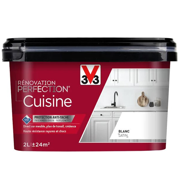 Peinture Pour Cuisine Et Salle De Bain Peinture Rénovation Perfection Cuisine V33 Blanc Satin Pot 2L – Image 4