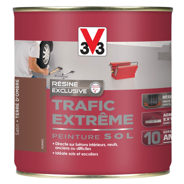 Peinture Sol Garage Trafic Extrême V33 Terre D'Ombre Satin 0,5L