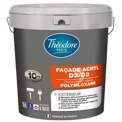 Théodore Prog Peinture Pour Cuisine Et Salle De Bain Revêtement Façade Résine Acrylique Théodore Pro'G Blanc Mat 15L – Image 2