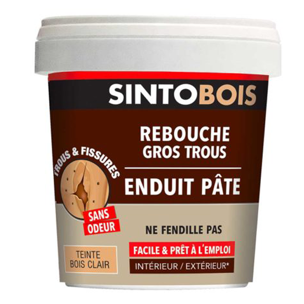 Sinto Mastic Et Préparation Support Enduit De Rebouchage Trous Et Fissures Bois - Teinte Bois Clair - Pot De 2 Kg
