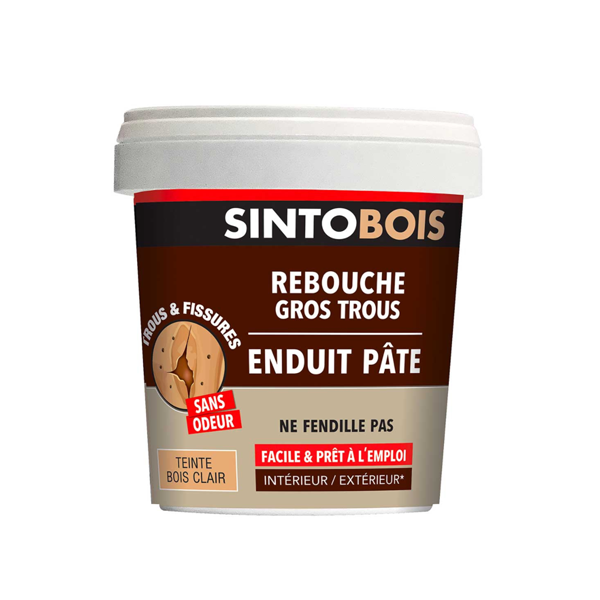 Sinto Mastic Acrylique Enduit Rebouchage Trous Fissures Bois Prêt à L'emploi Bois Clair 1kg