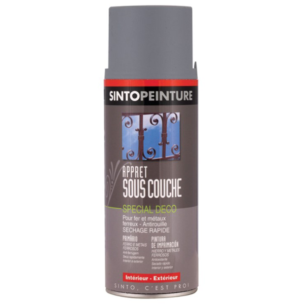 Sous-couche Apprêt Fer Antirouille Sinto Peinture Gris Aérosol 400 Ml