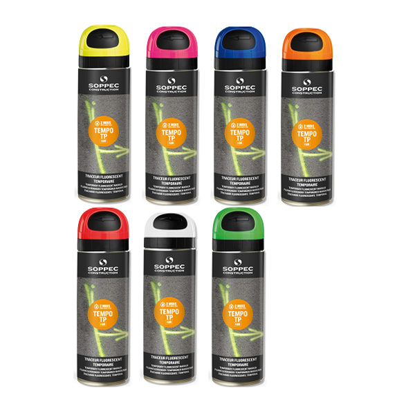 Peinture Traceur Chantier TEMPO TP Fluorescent 2-8 Semaines Blanc Soppec 141600
