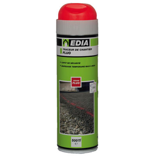 Peinture Traceur De Chantier Edia Fluo Temporaire Rouge 6 Mois 500 ML
