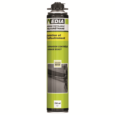 Mousse Expansive Polyuréthane Mousse Expansive PU Pistolable Edia Aérosol 750ml Prêt à L'emploi Beige – Image 3